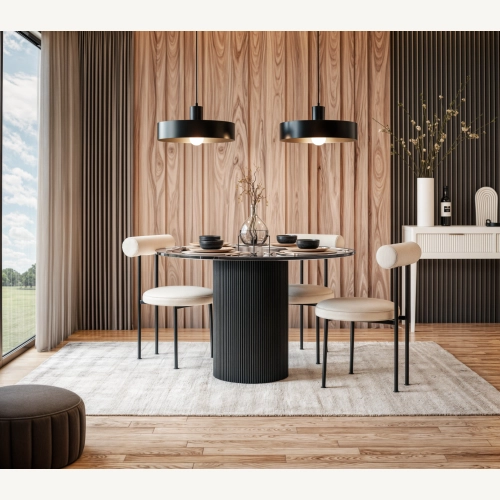 Marmoholz Roma – Stół do jadalni | Czarny Marmur & Czarny Mango | Ø120 cm